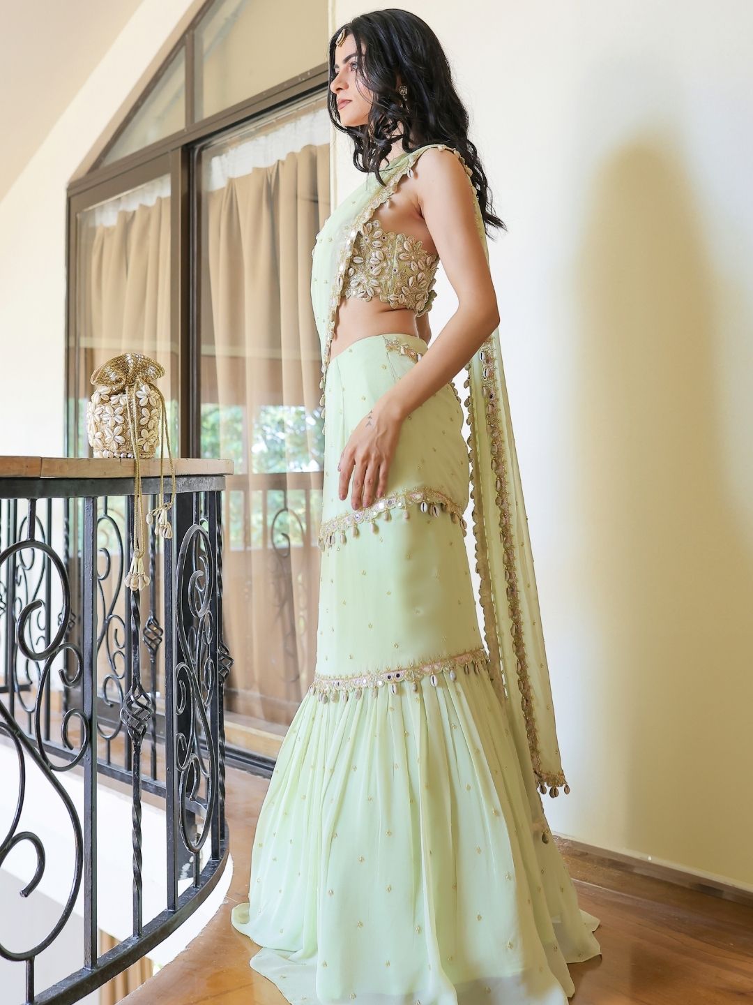 Mint Green Embroidered Mumtaz Saree Set