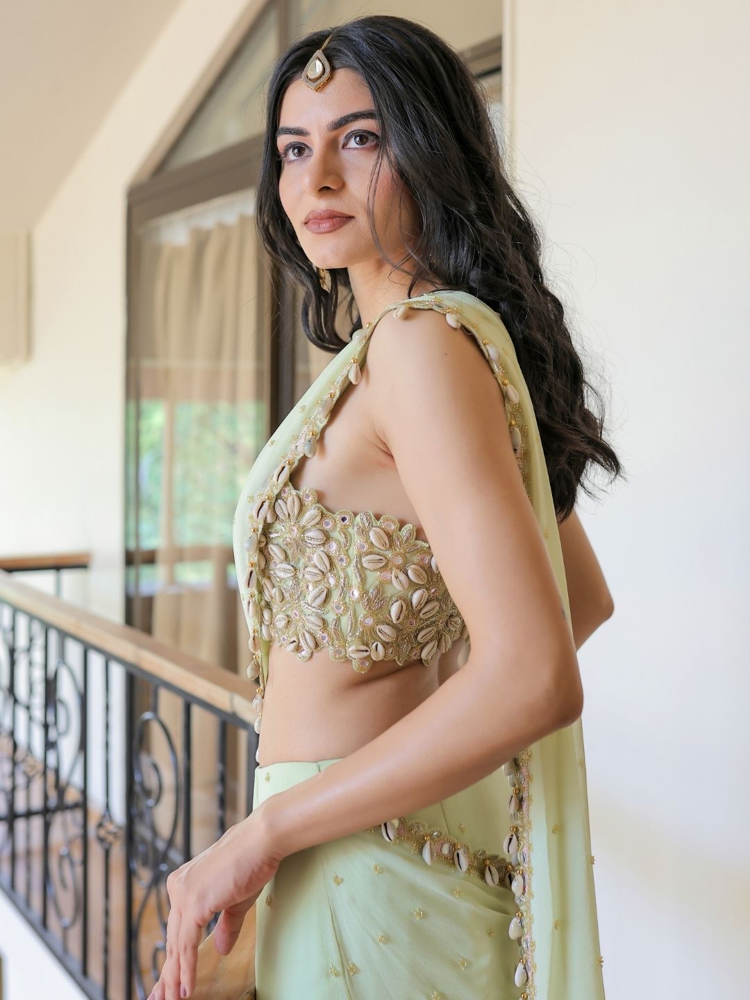 Mint Green Embroidered Mumtaz Saree Set