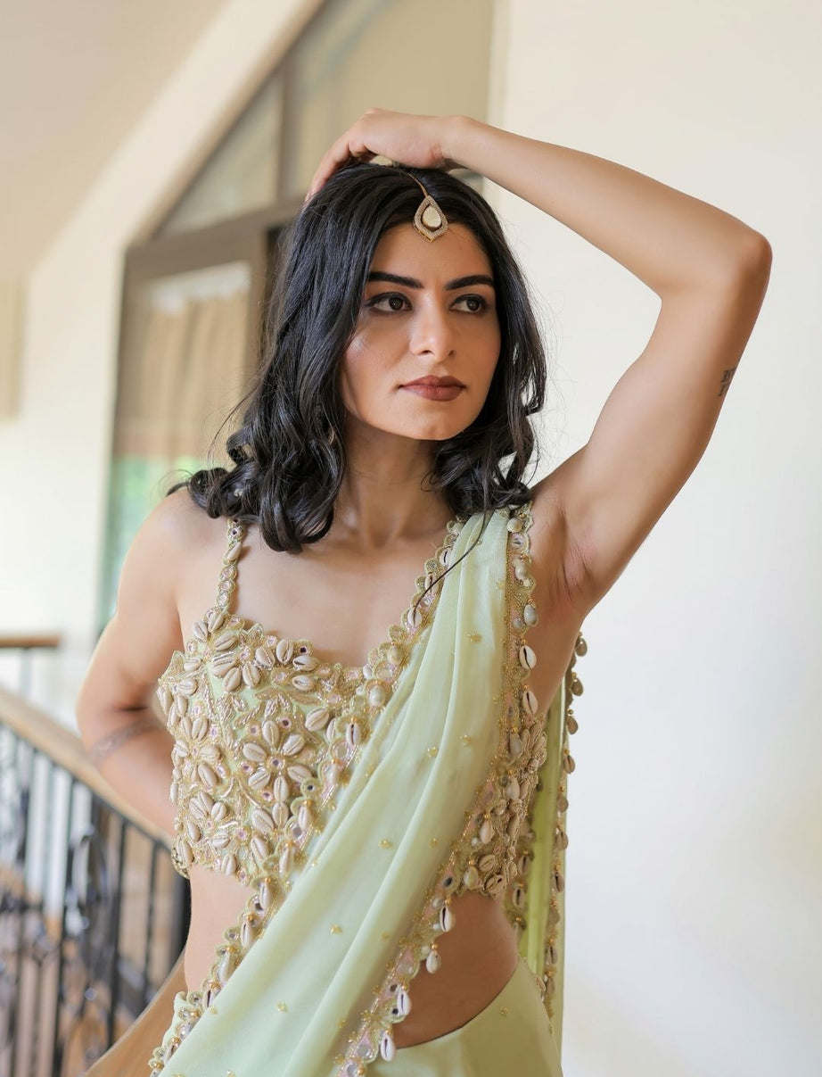 Mint Green Embroidered Mumtaz Saree Set