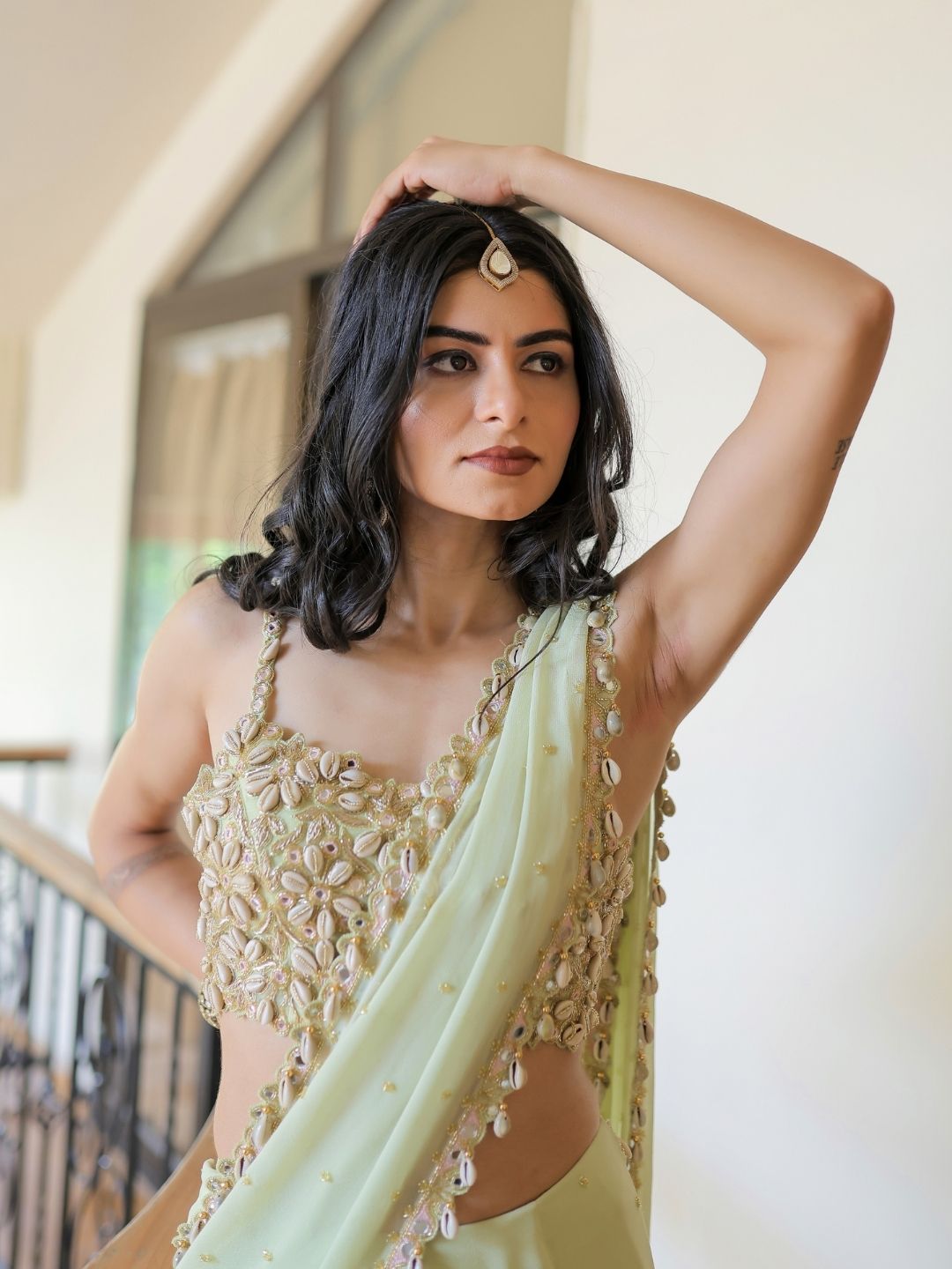 Mint Green Embroidered Mumtaz Saree Set