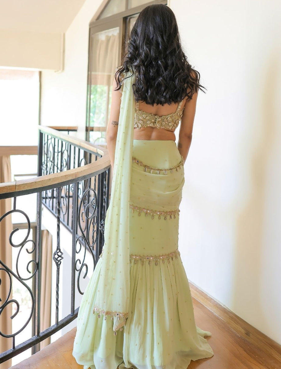 Mint Green Embroidered Mumtaz Saree Set