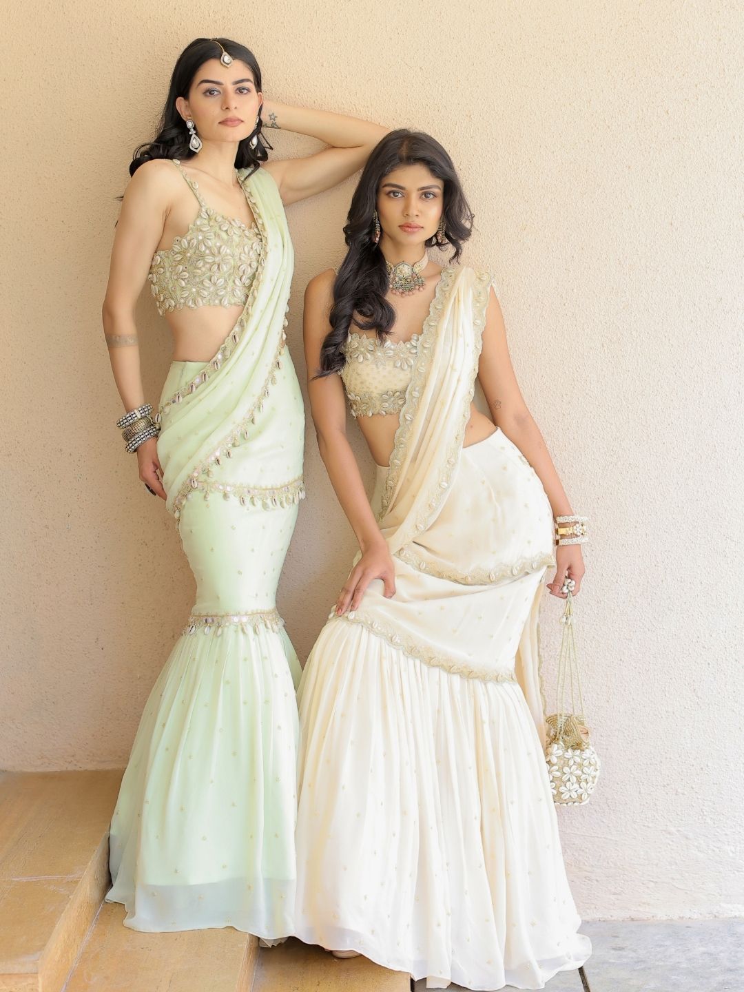 Mint Green Embroidered Mumtaz Saree Set