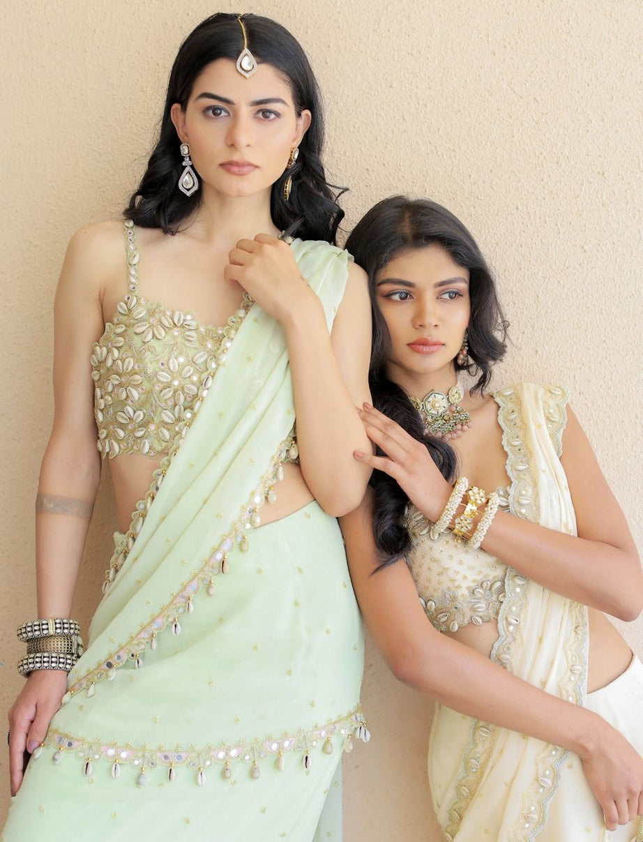 Mint Green Embroidered Mumtaz Saree Set