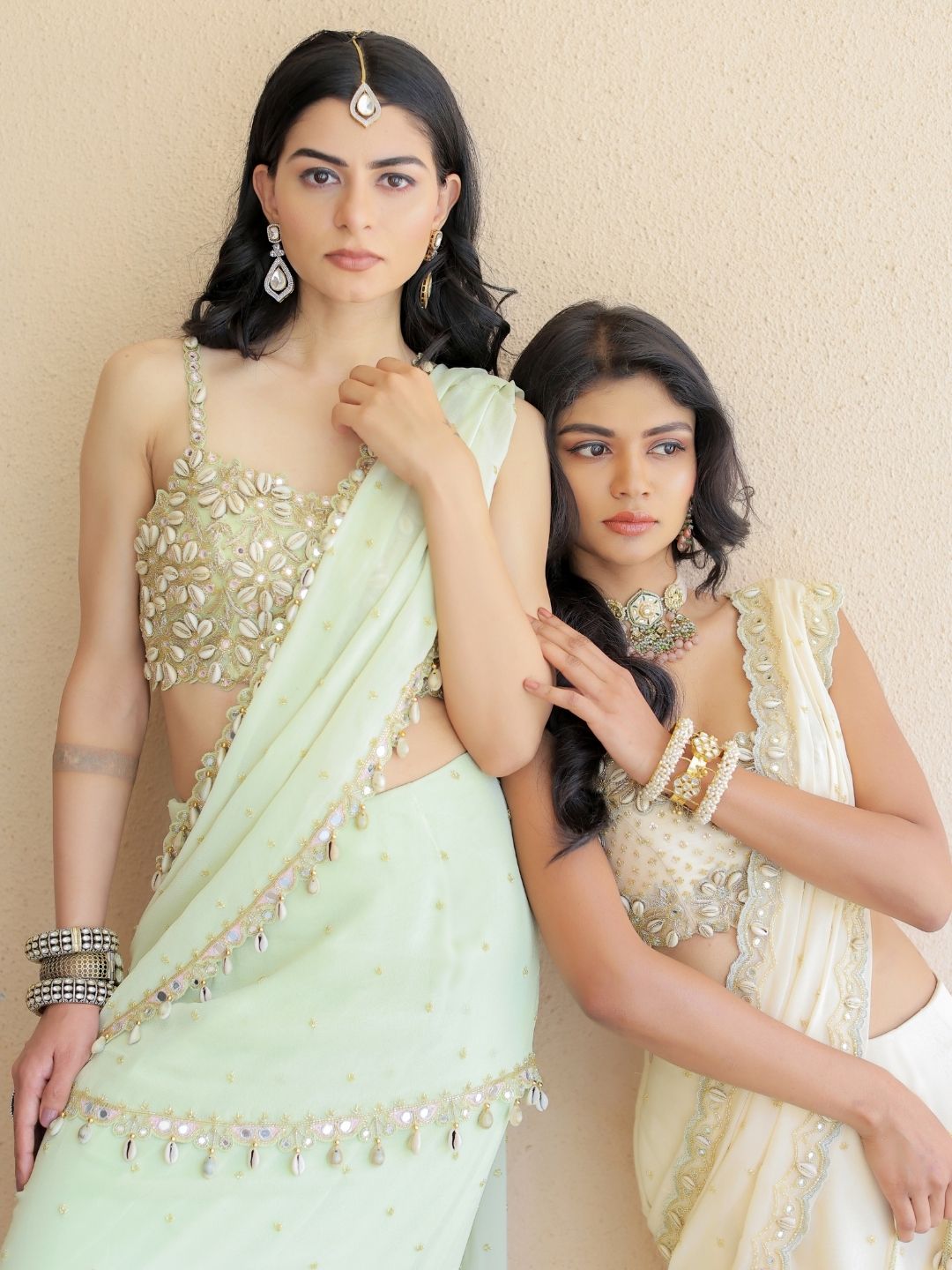 Mint Green Embroidered Mumtaz Saree Set