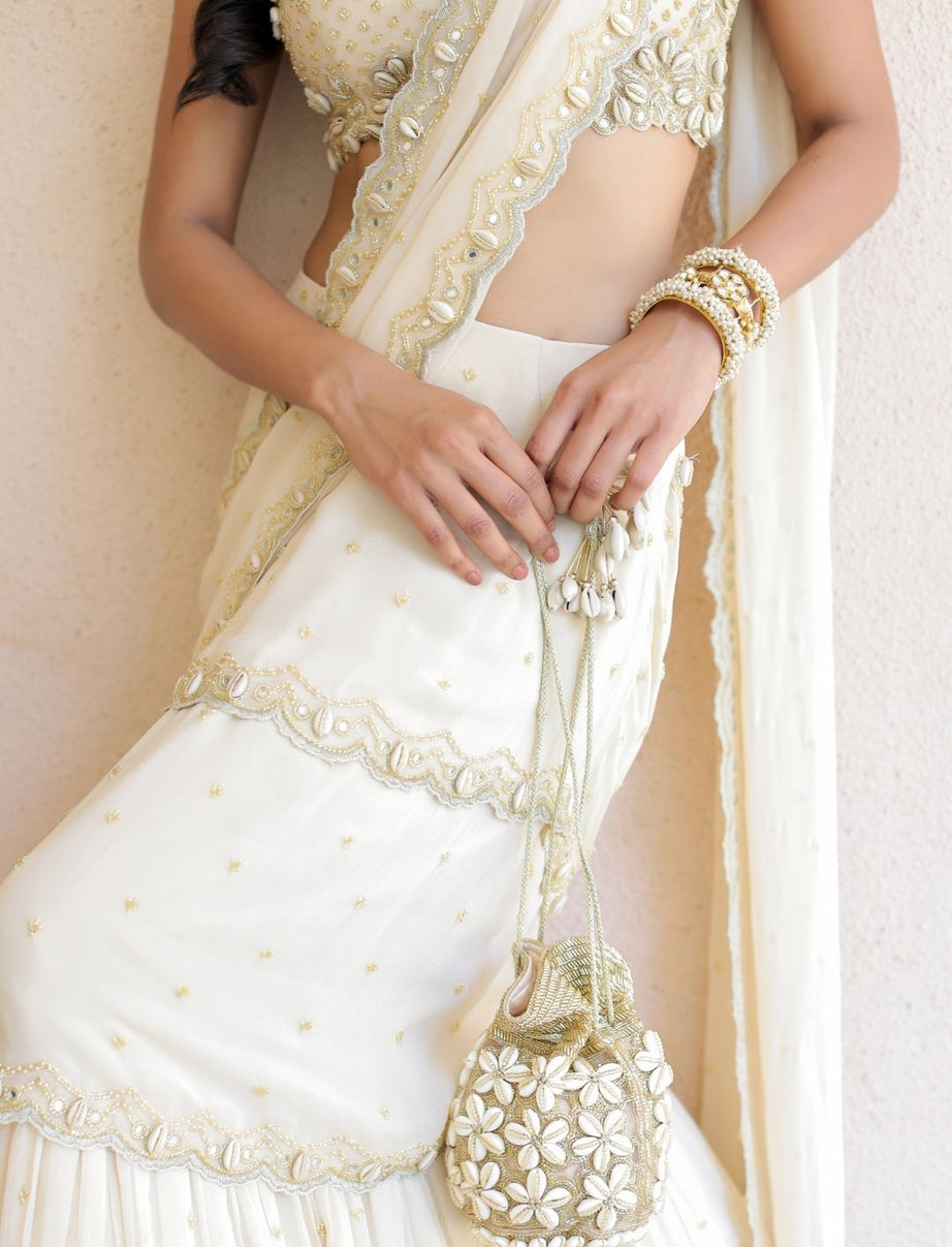 Cream Embroidered Mumtaz Saree Set