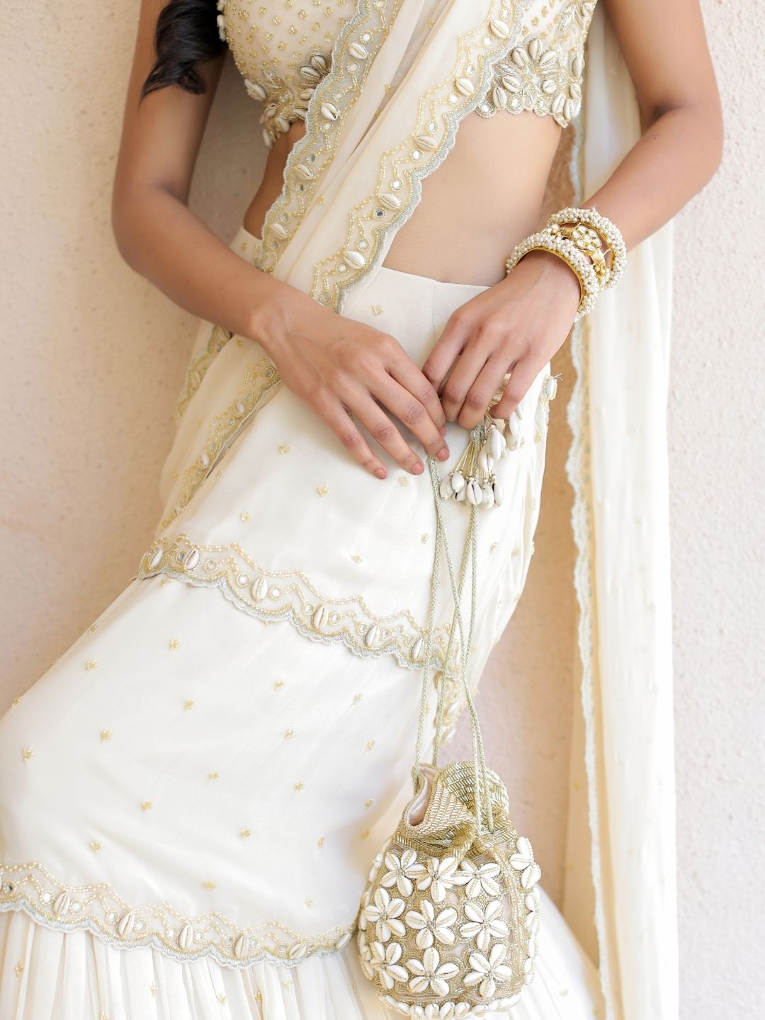 Cream Embroidered Mumtaz Saree Set