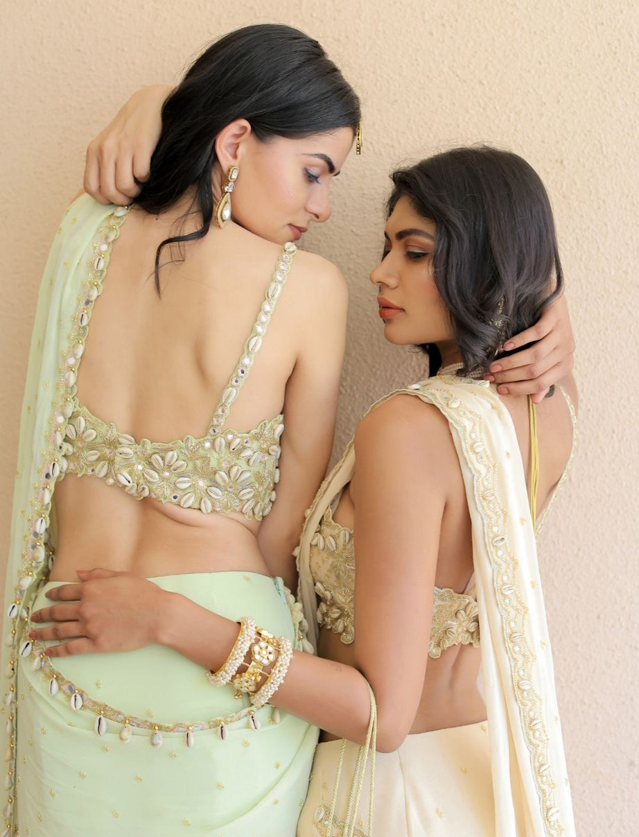 Cream Embroidered Mumtaz Saree Set