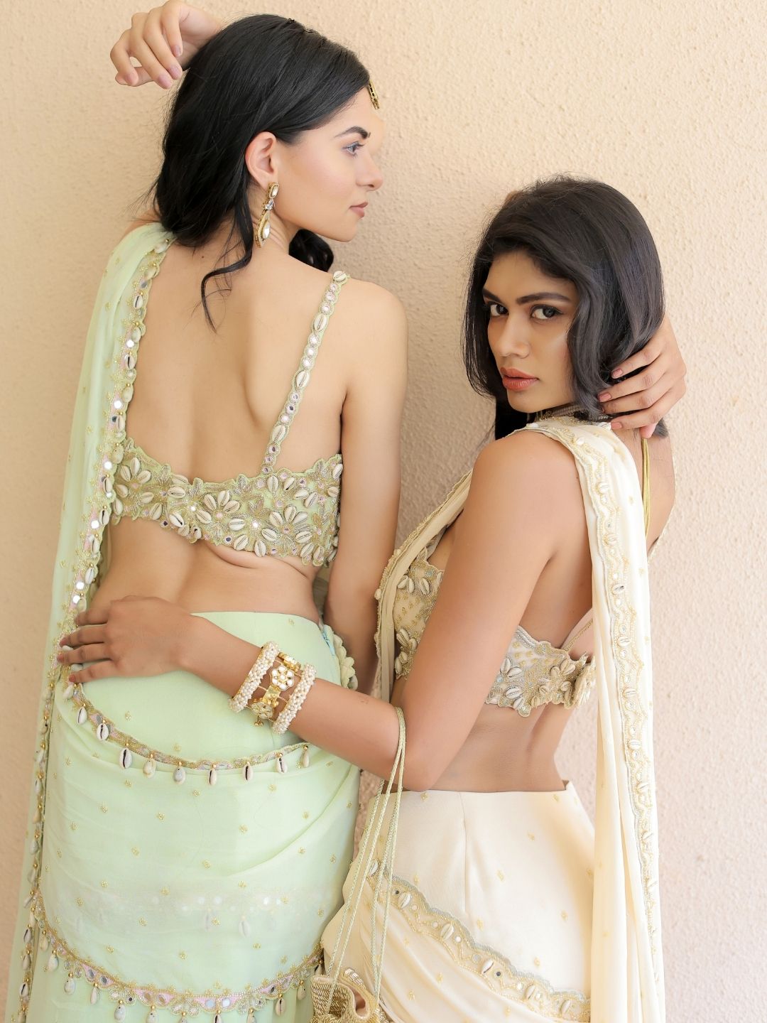 Cream Embroidered Mumtaz Saree Set