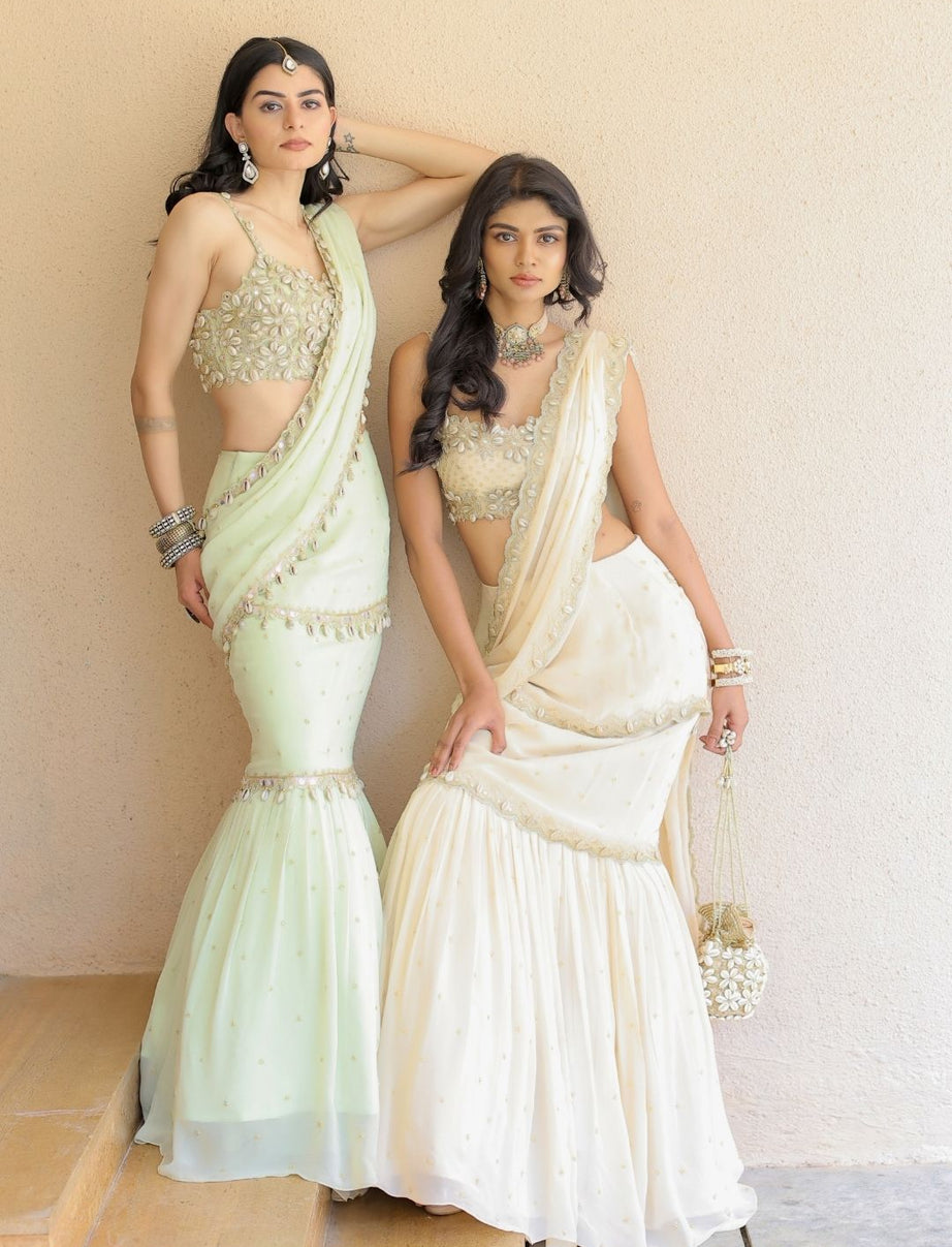 Cream Embroidered Mumtaz Saree Set