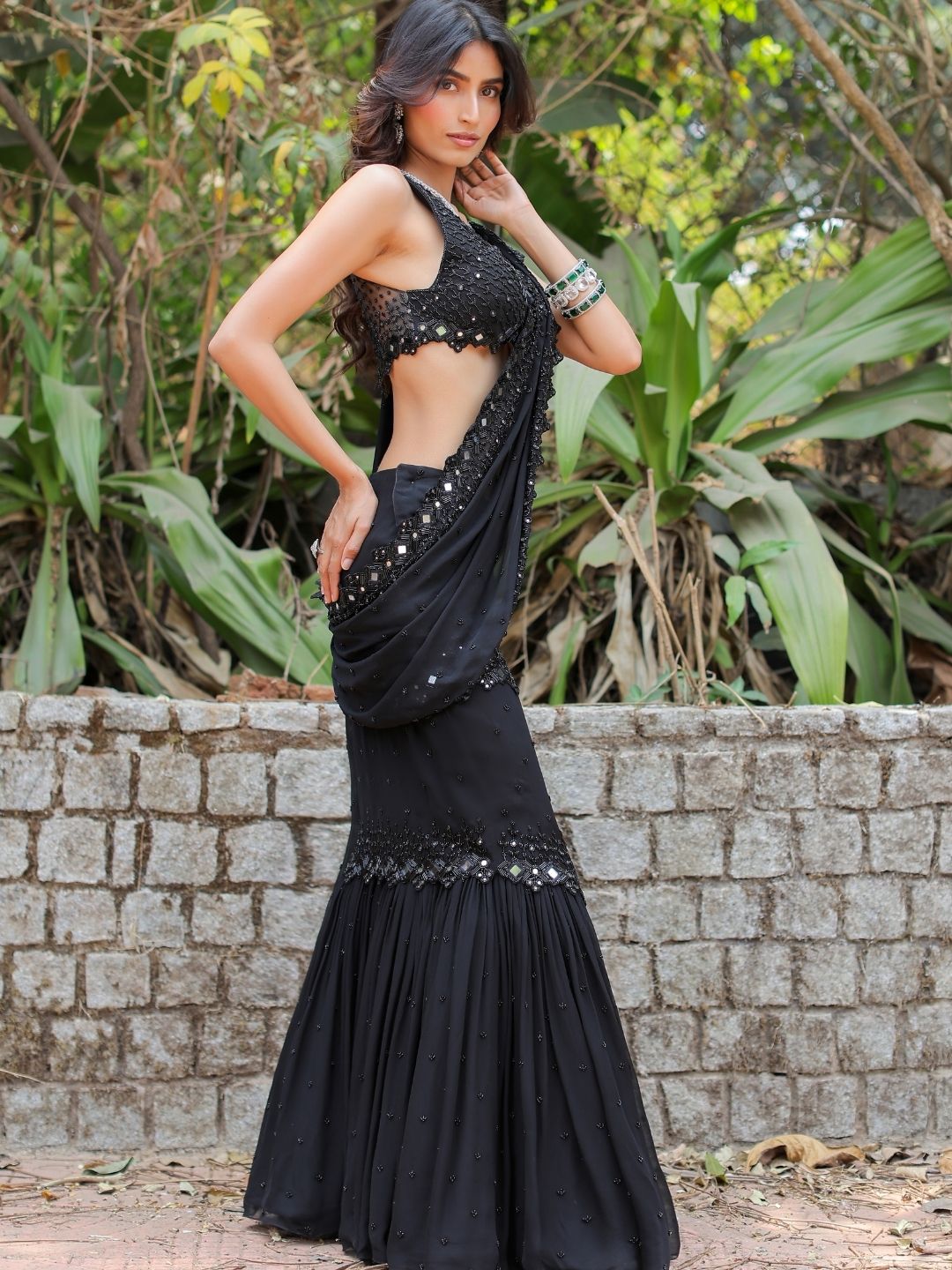 Black Embroidered Mumtaz Saree Set