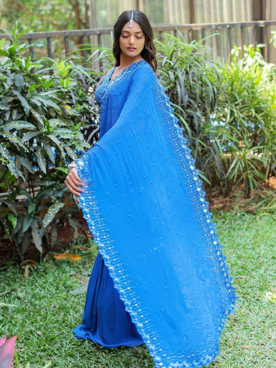 Blue Embroidered Mumtaz Saree Set
