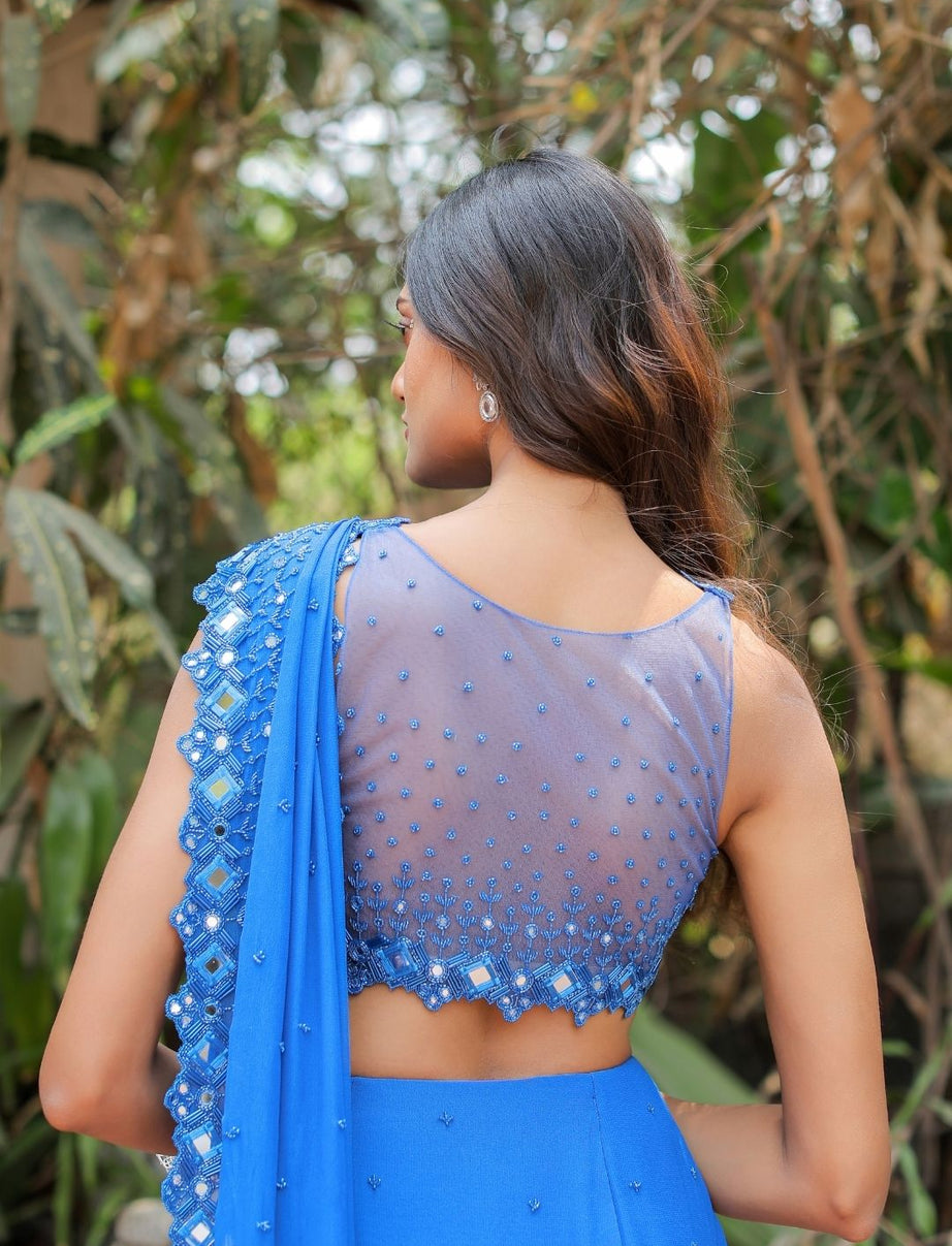 Blue Embroidered Mumtaz Saree Set