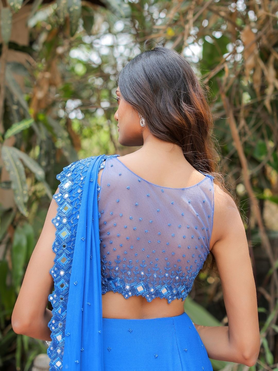 Blue Embroidered Mumtaz Saree Set