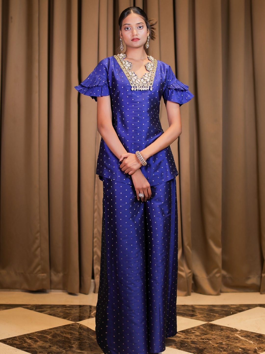 Electric Blue Brocade Embroidered Co-ordset