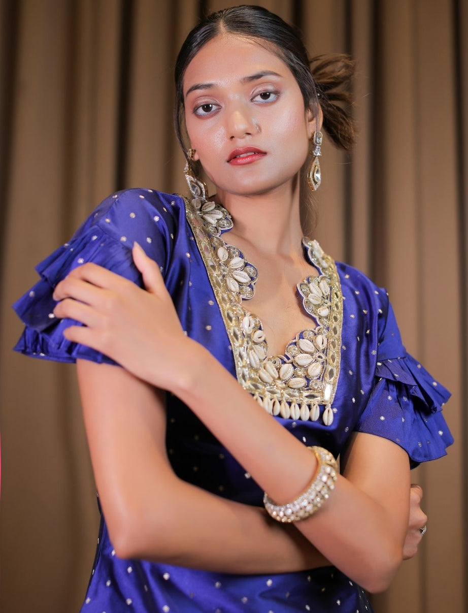 Electric Blue Brocade Embroidered Co-ordset