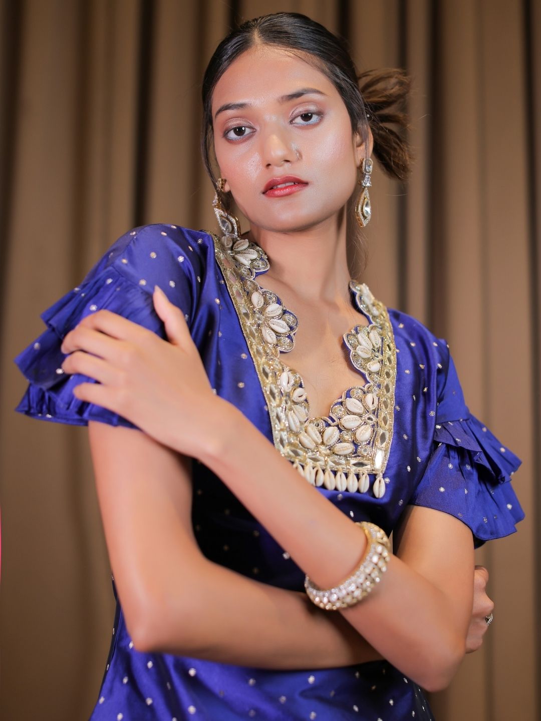 Electric Blue Brocade Embroidered Co-ordset