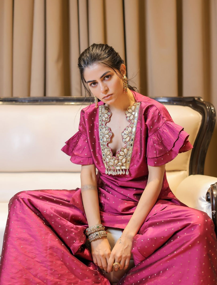 Pink Brocade Embroidered Co-ord Set