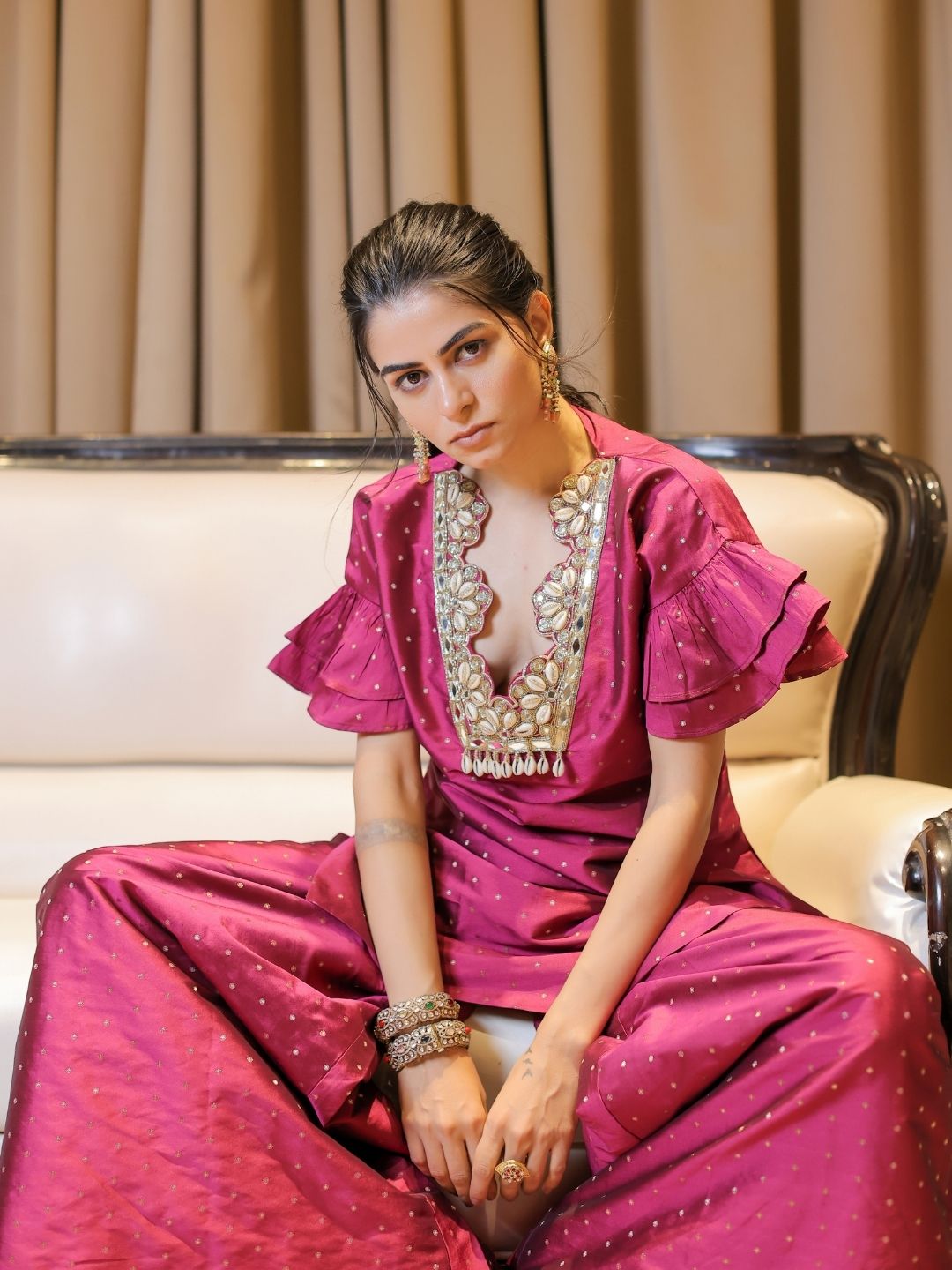 Pink Brocade Embroidered Co-ord Set