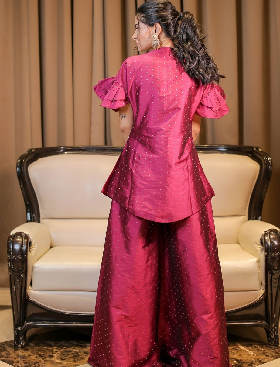 Pink Brocade Embroidered Co-ord Set