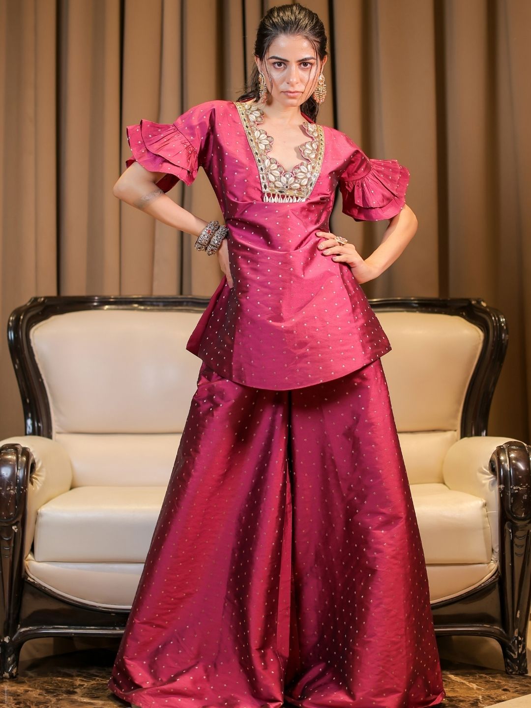 Pink Brocade Embroidered Co-ord Set