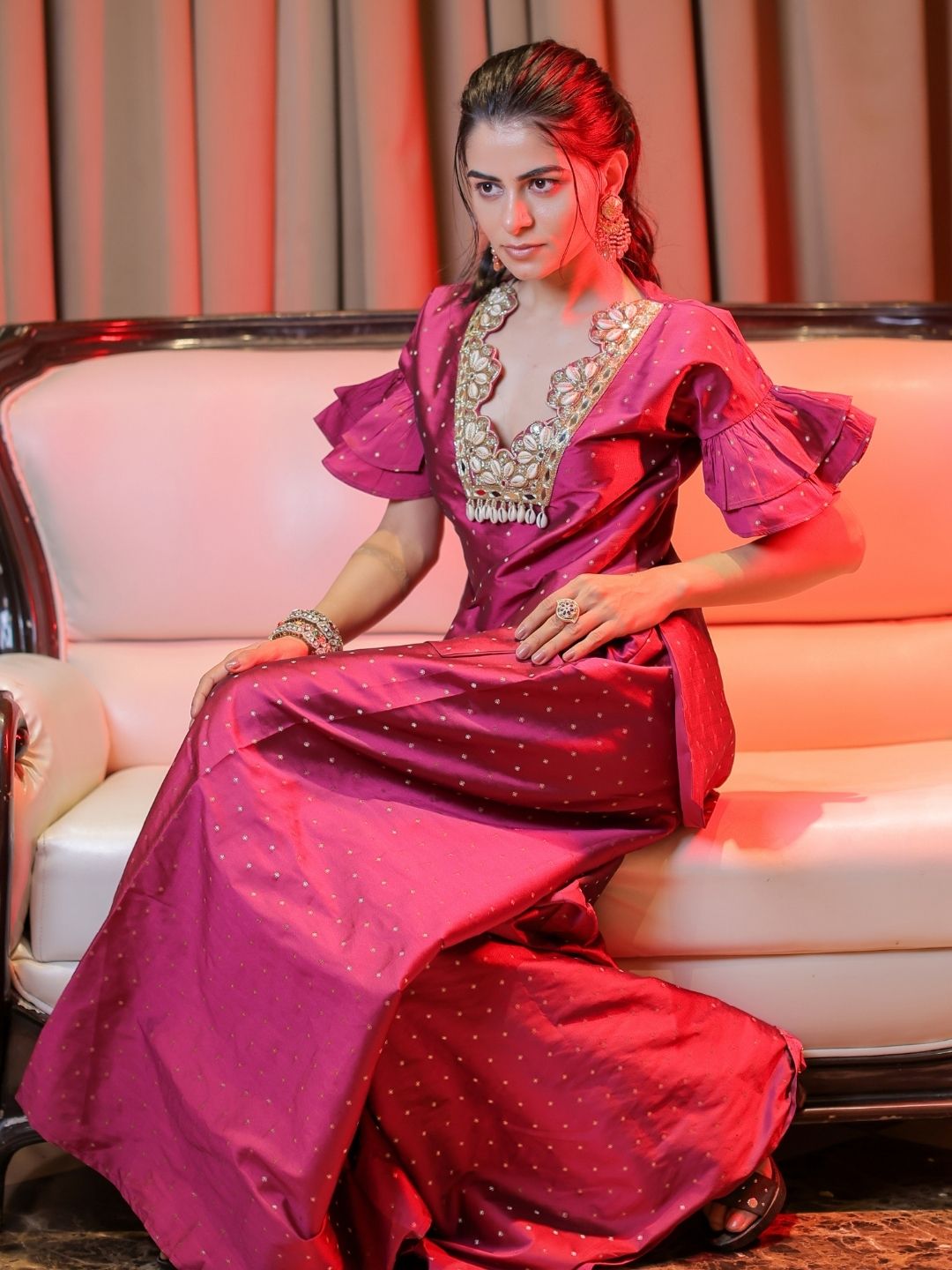 Pink Brocade Embroidered Co-ord Set