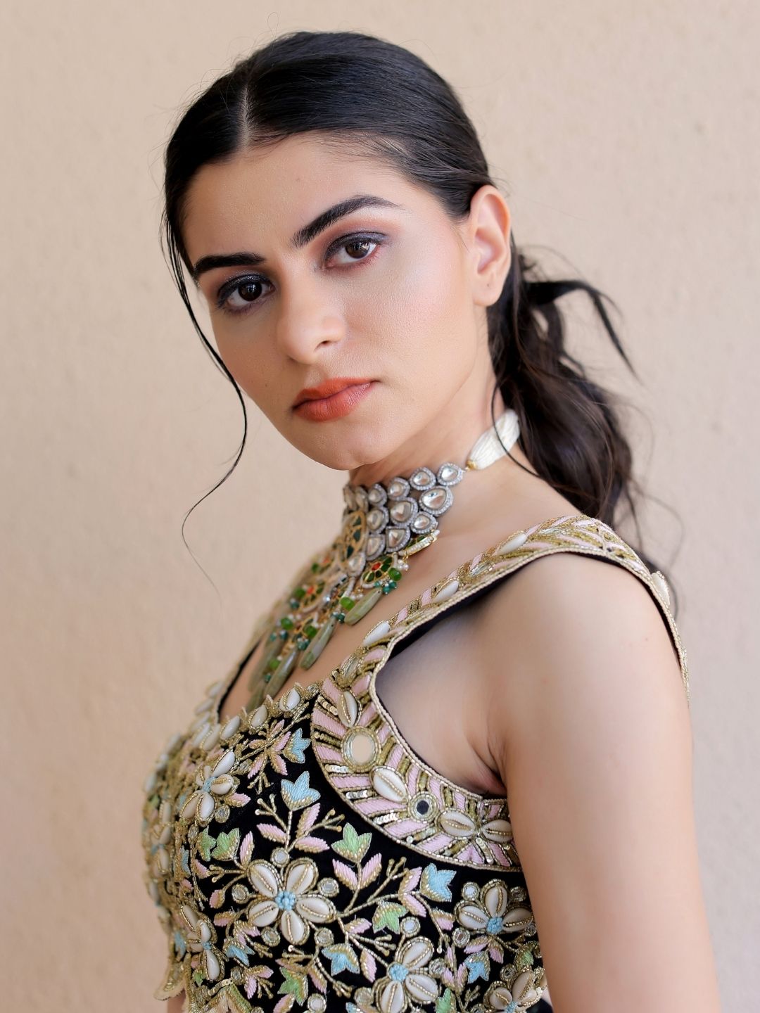 Black Printed Tiered Lehenga Set