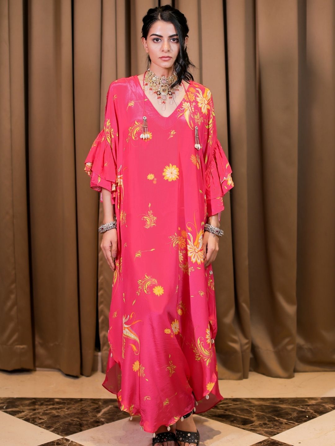 Pink Printed Kaftan
