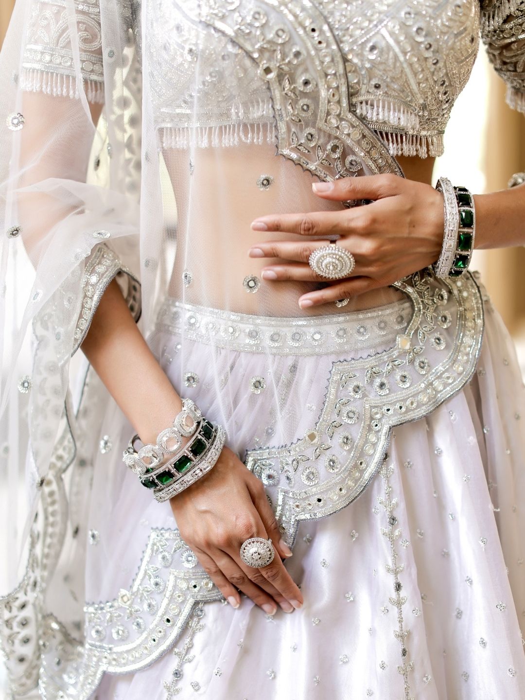 Grey with Silver Mirror Embroidered Organza Lehenga