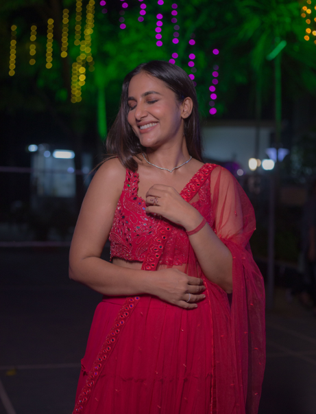 Red Tiered Mirror Work Lehenga Set