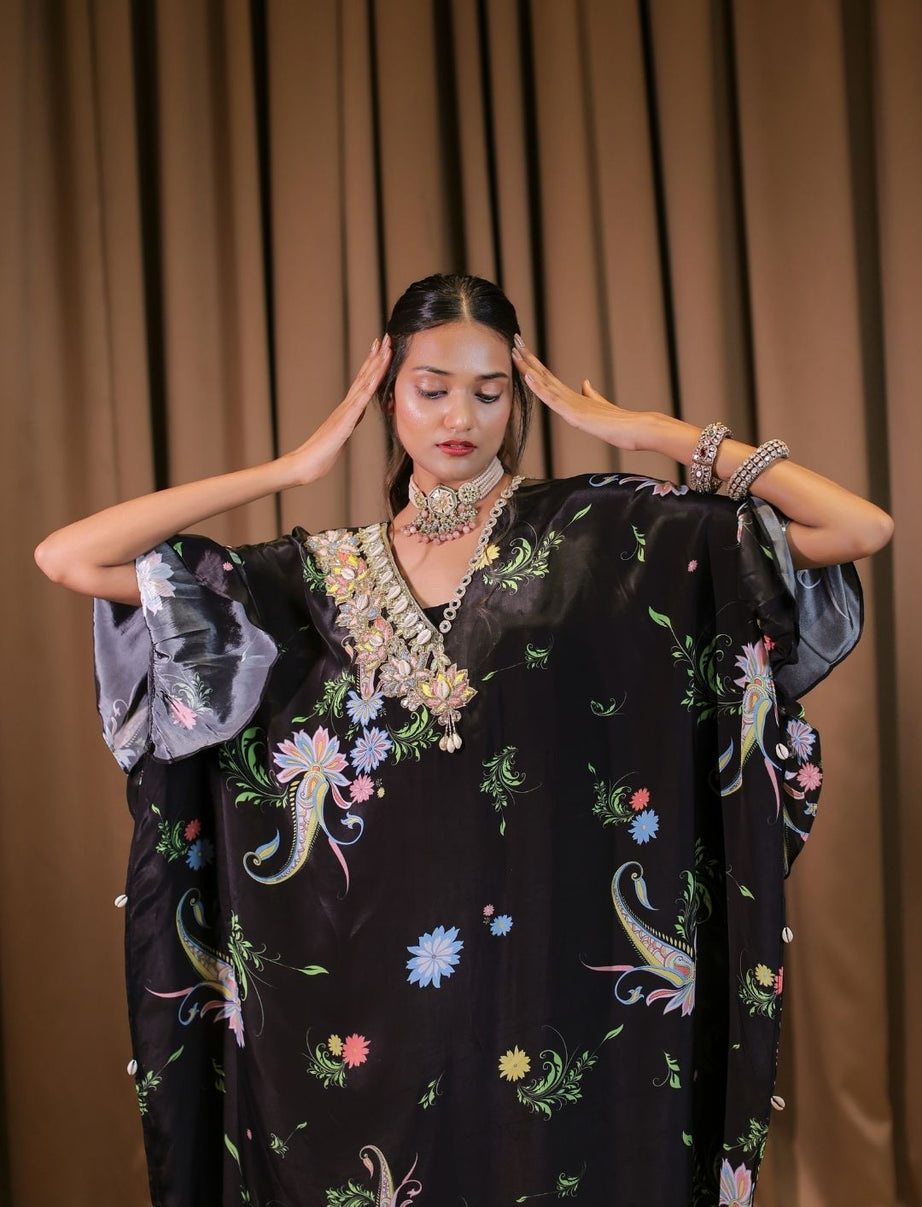 Black Printed Embroidered Kaftan