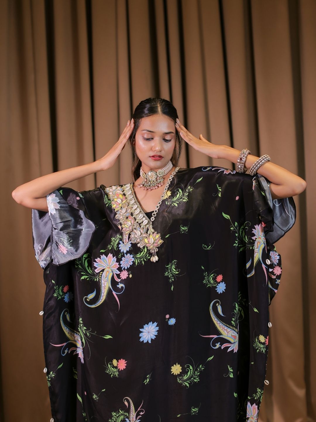 Black Printed Embroidered Kaftan