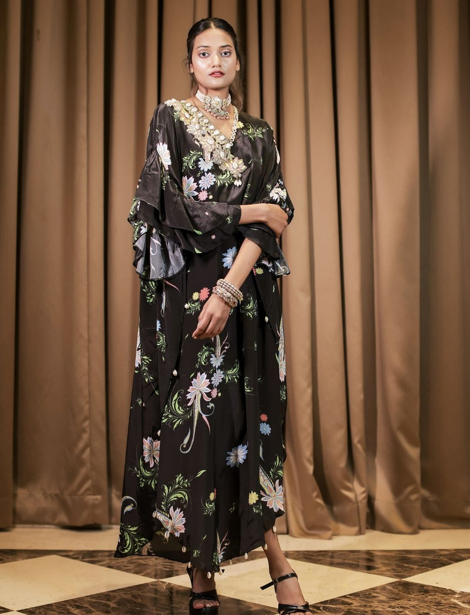 Black Printed Embroidered Kaftan