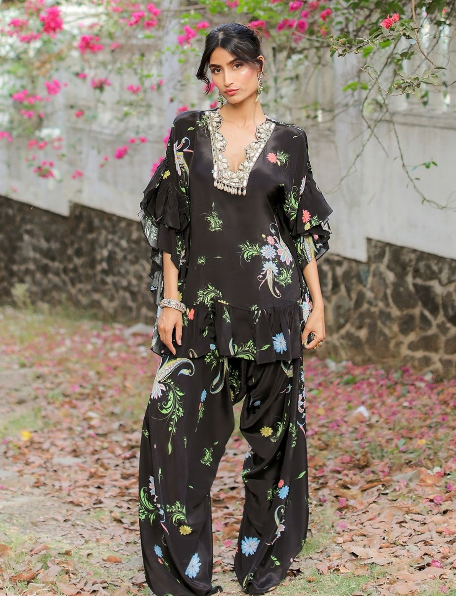 Black Printed Embroidered Co-ordset