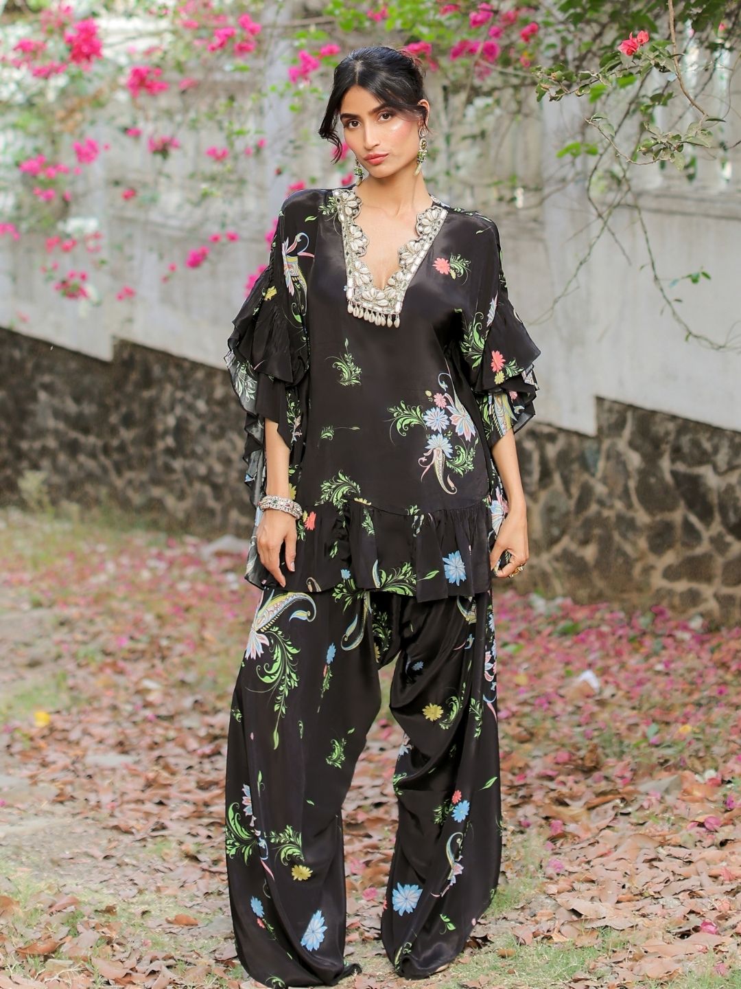 Black Printed Embroidered Co-ordset