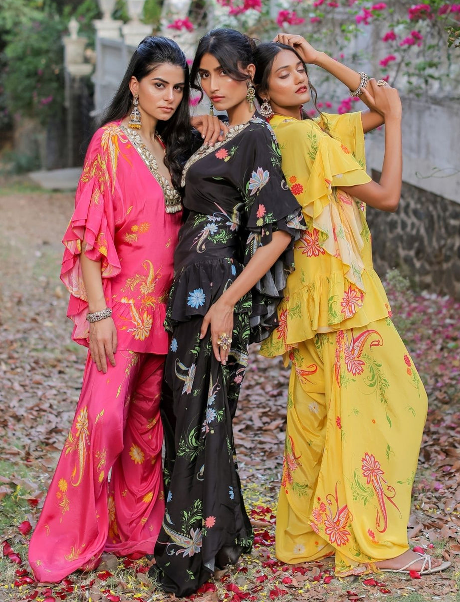 Black Printed Embroidered Co-ordset