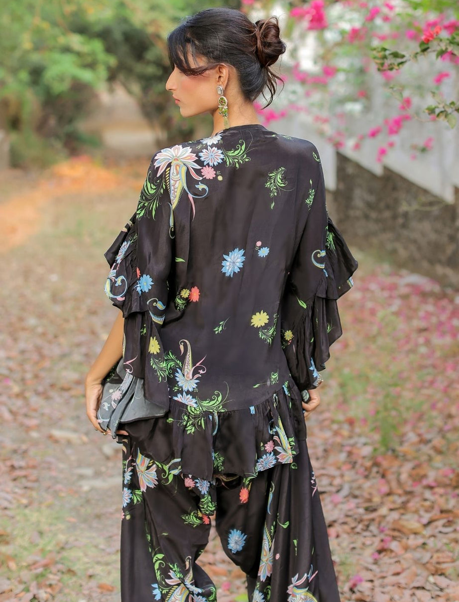 Black Printed Embroidered Co-ordset