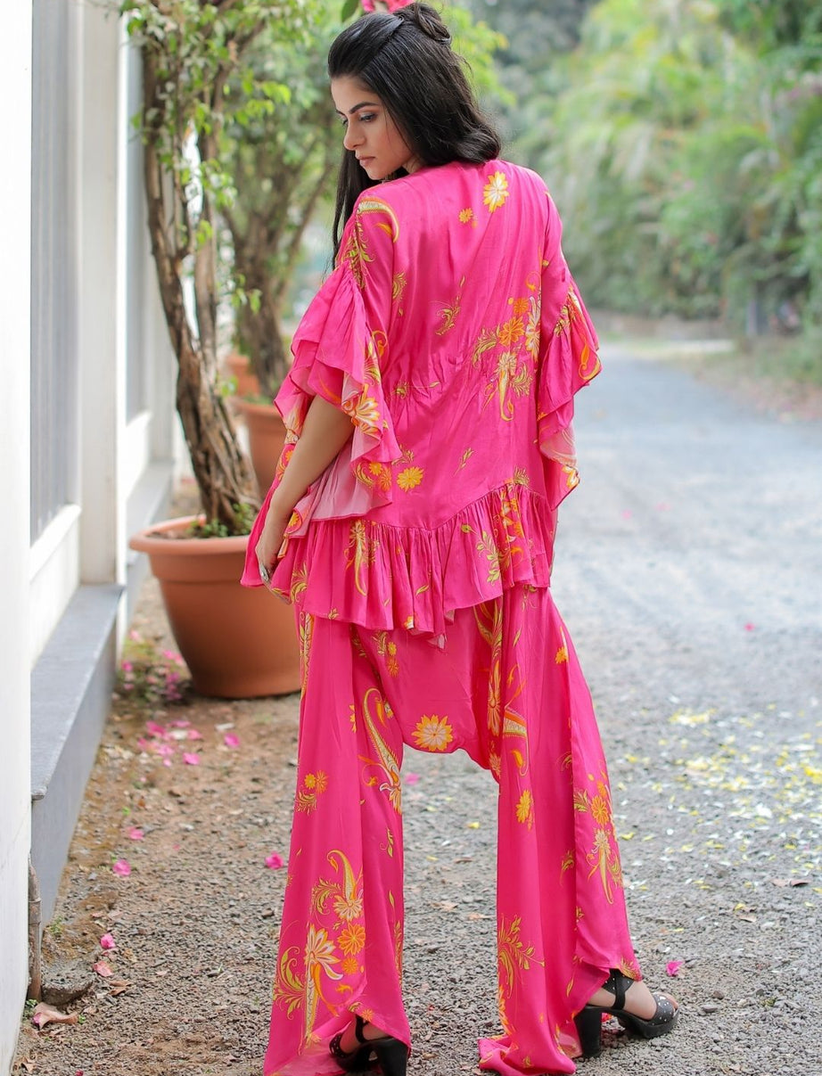 Pink Printed Embroidered Co-ordset