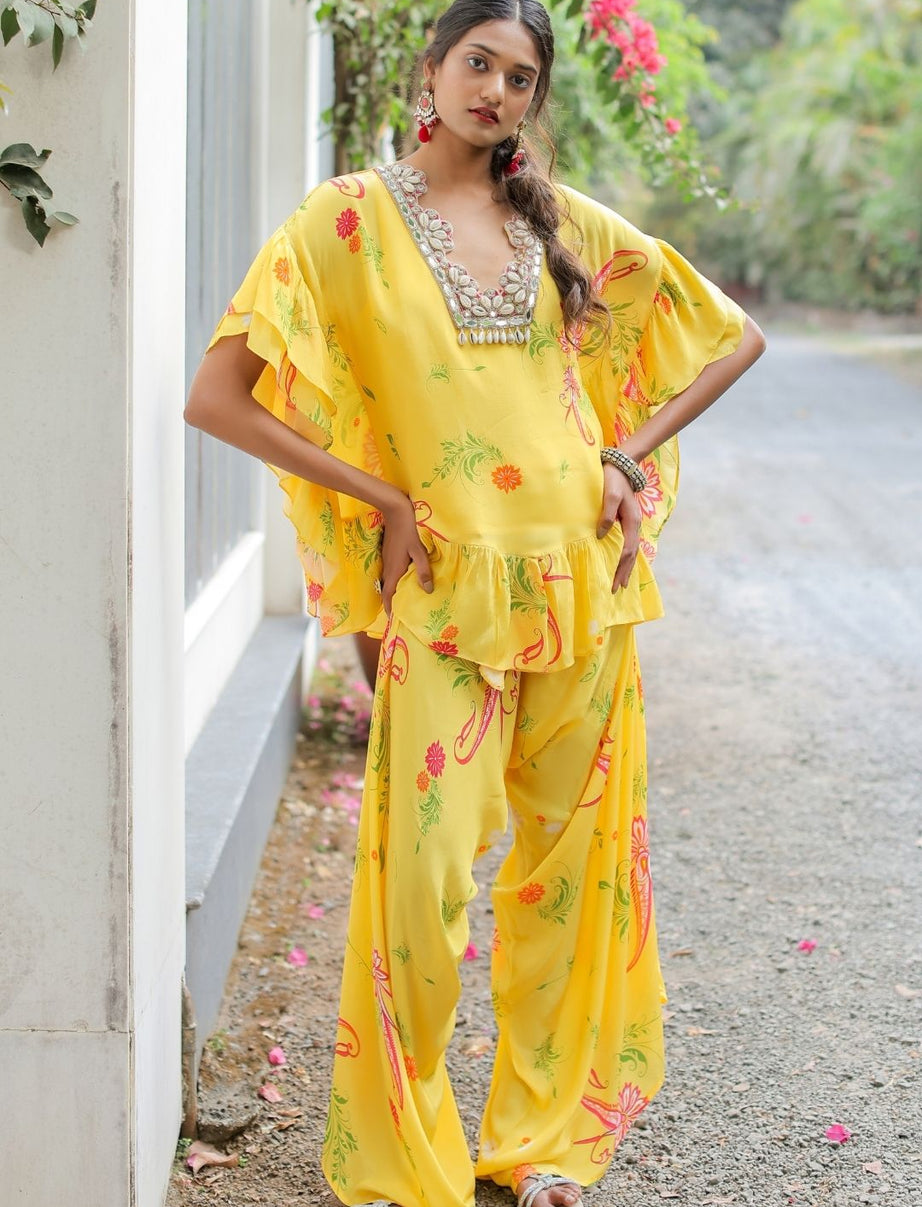 Yellow Printed Embroidered Co-ordset (L)