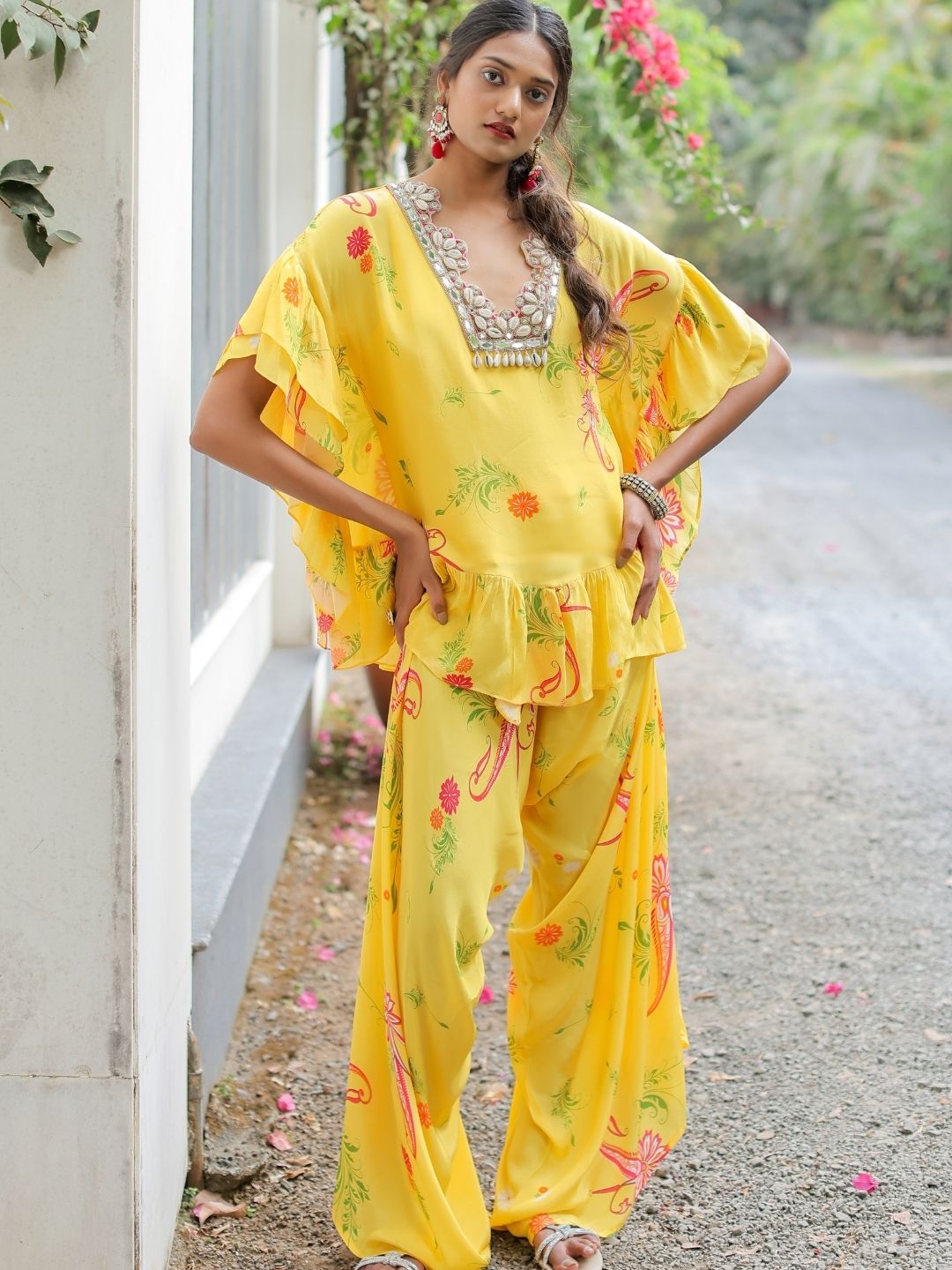 Yellow Printed Embroidered Co-ordset