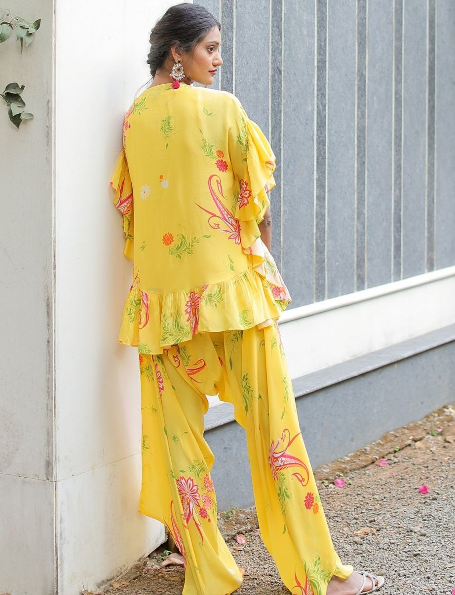 Yellow Printed Embroidered Co-ordset
