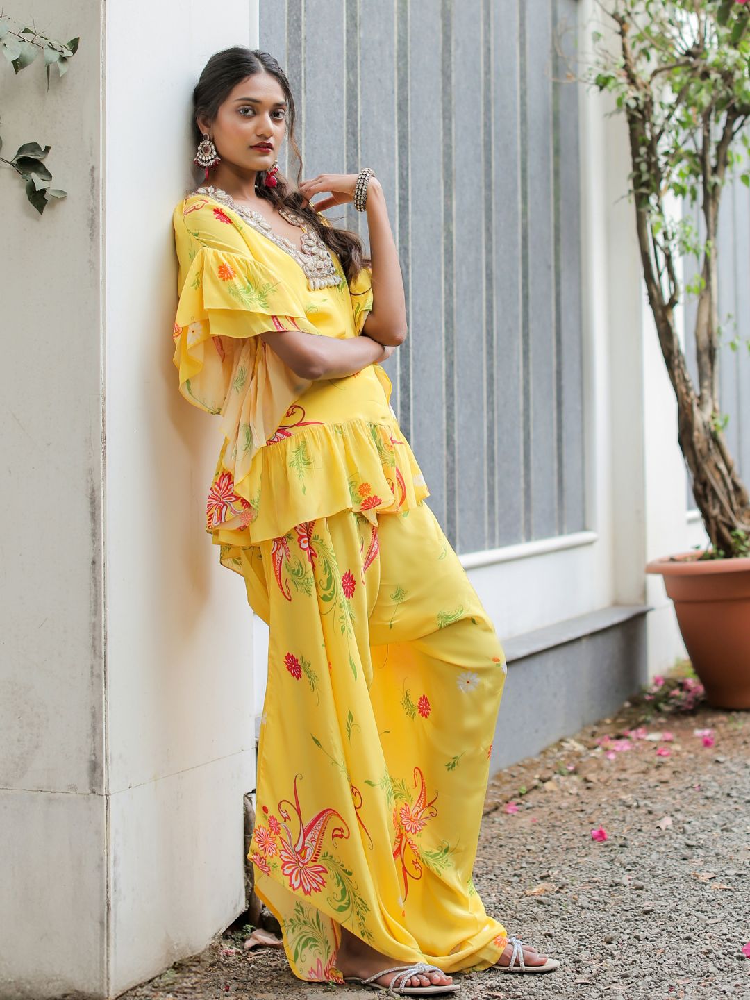 Yellow Printed Embroidered Co-ordset