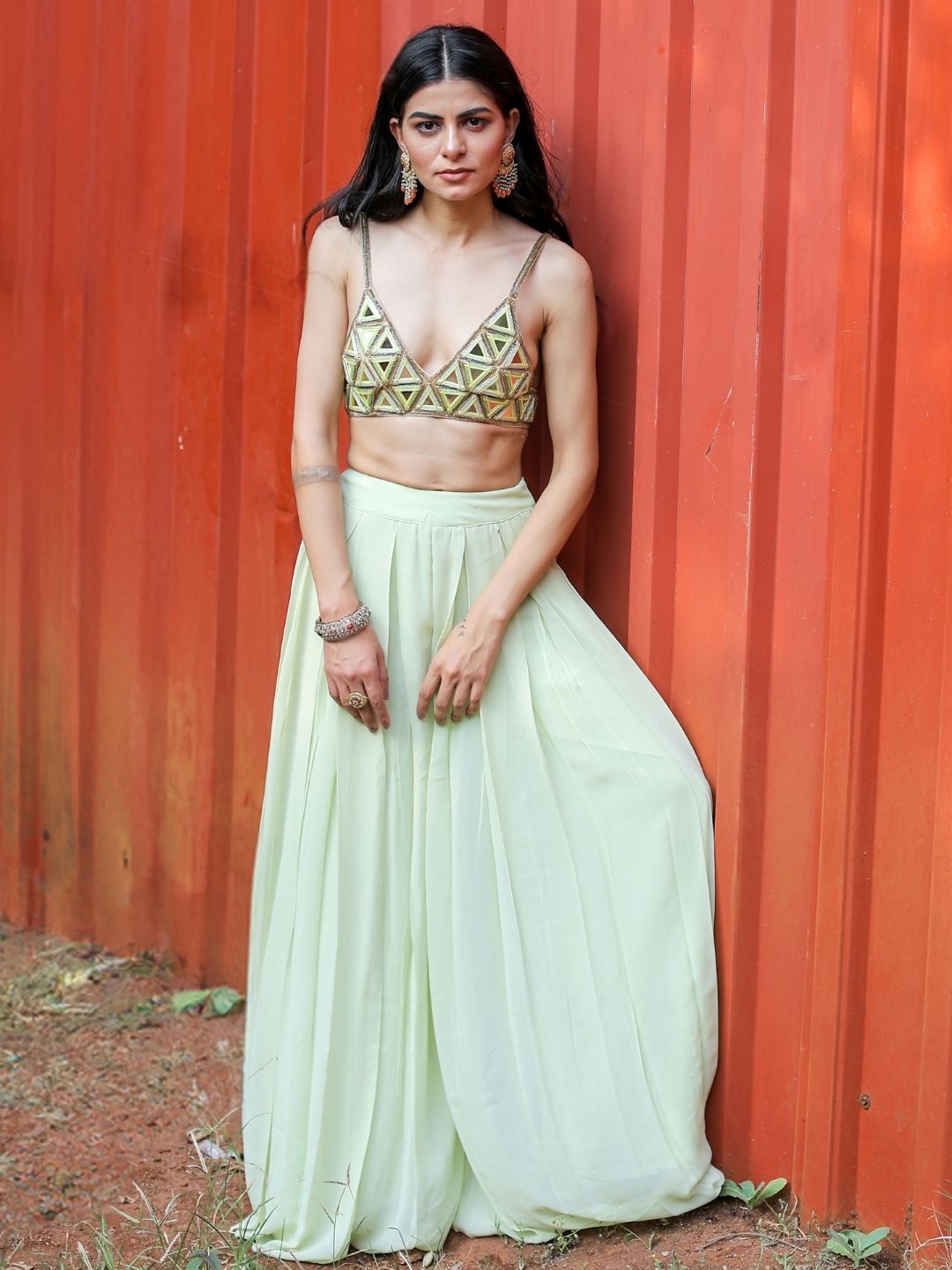 Green Bralette Pant Set