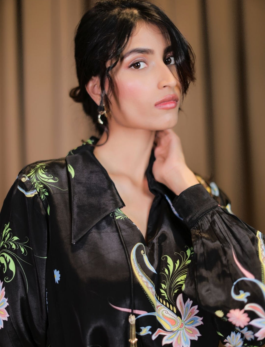 Black Printed Wrap Dress