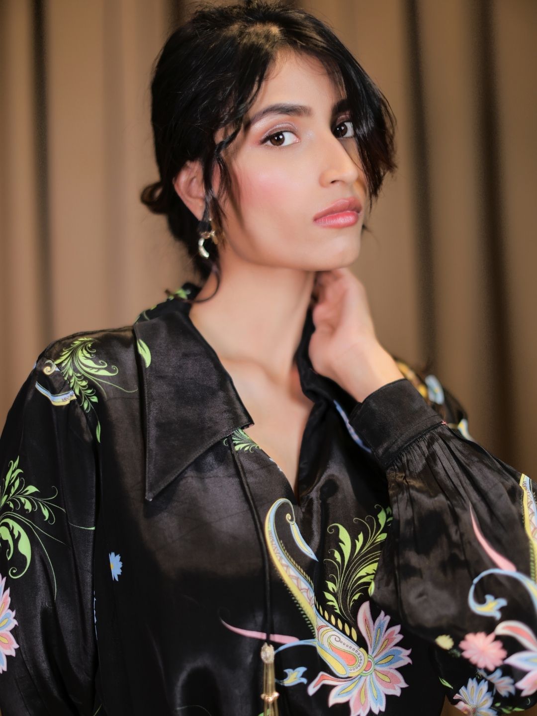 Black Printed Wrap Dress