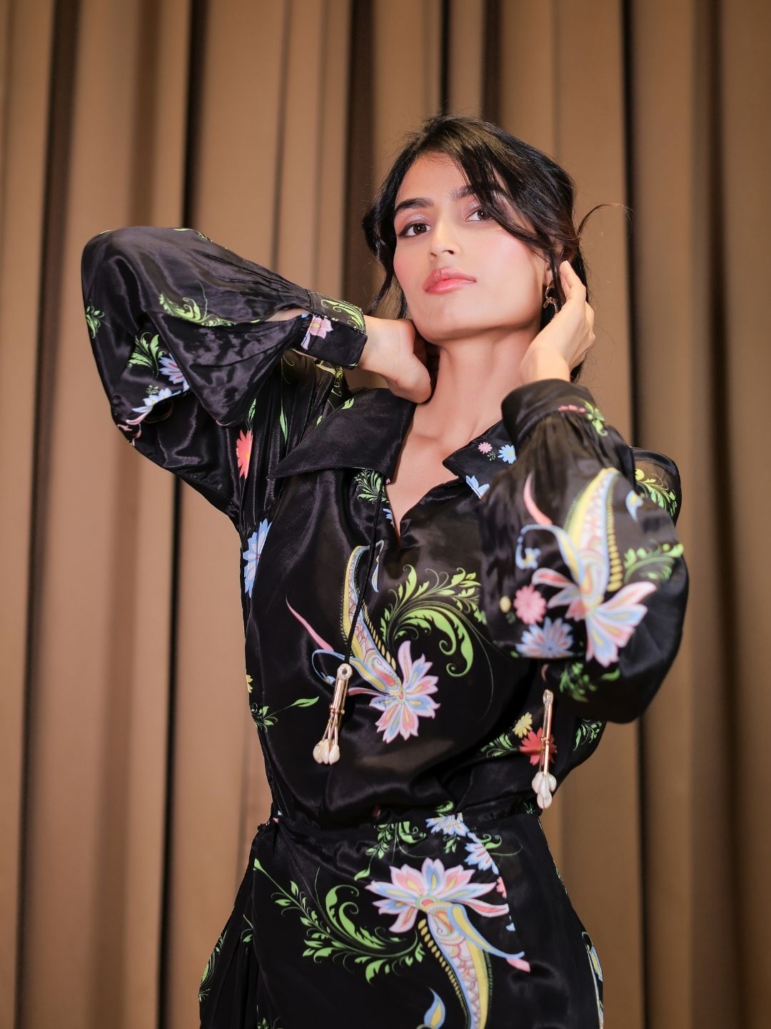 Black Printed Wrap Dress