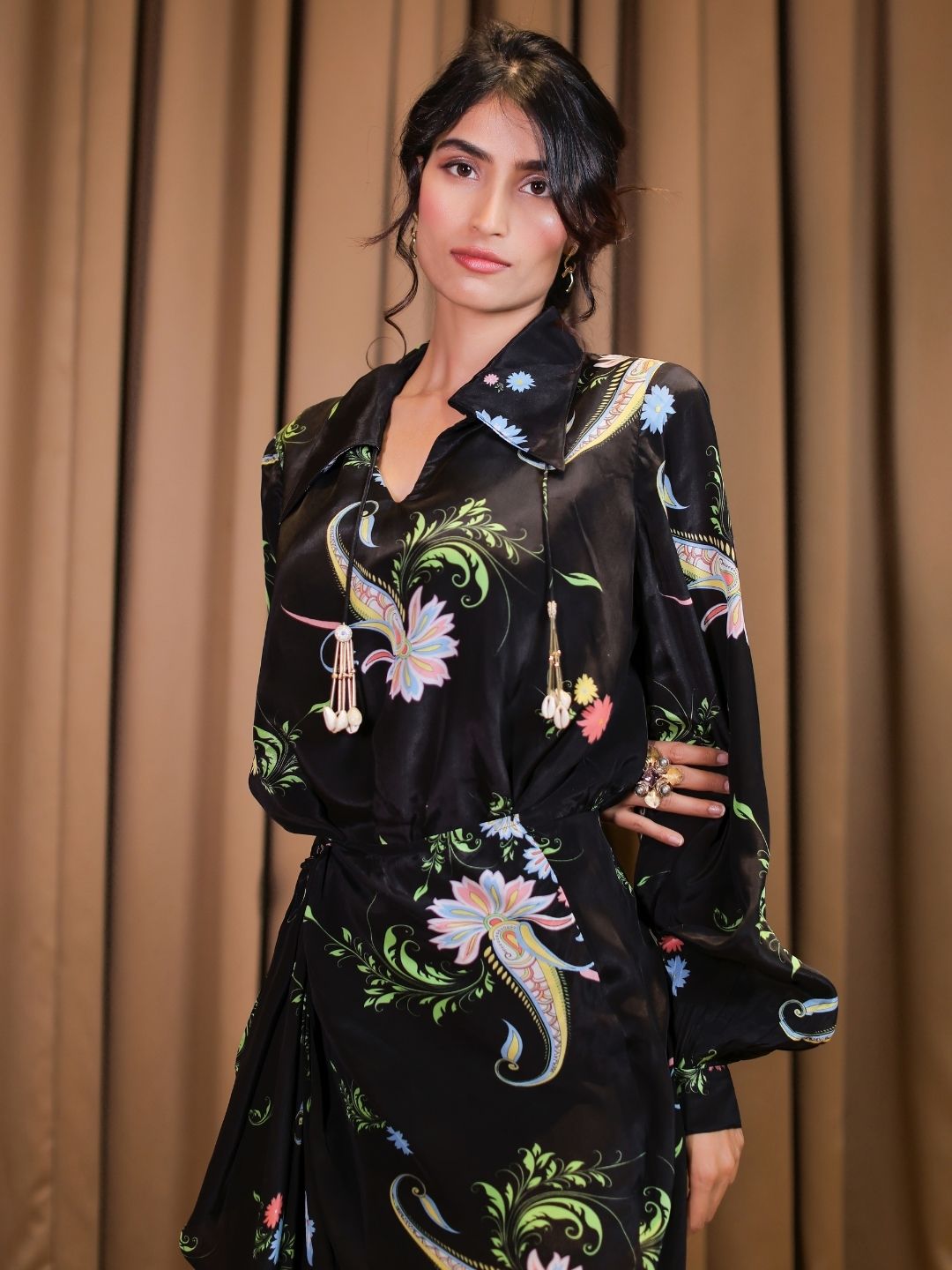 Black Printed Wrap Dress