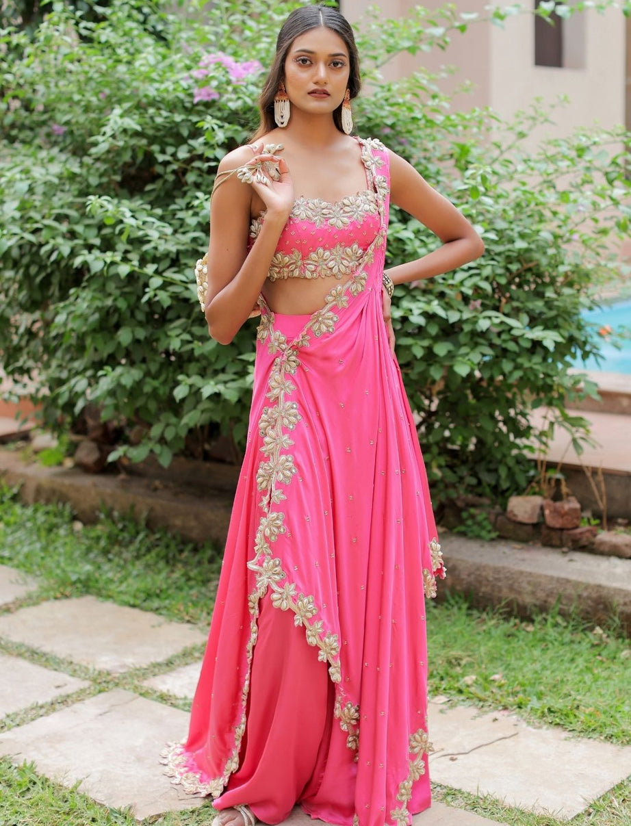 Pink Mirror and Cowrie Embroidered Cape Set