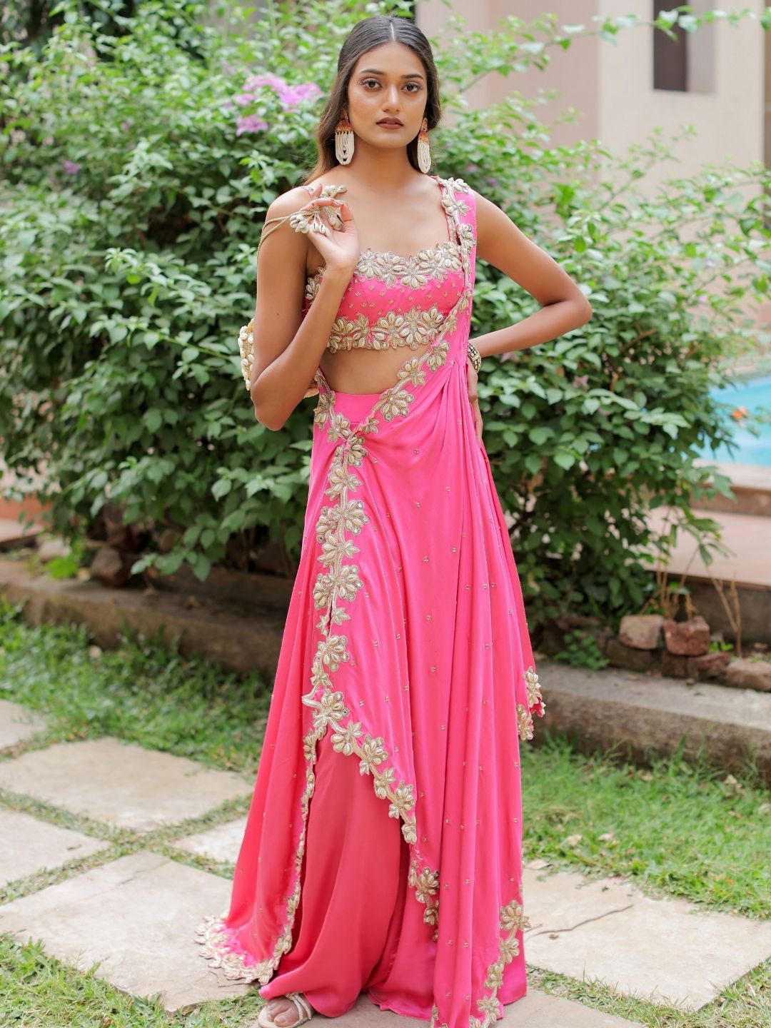 Pink Mirror and Cowrie Embroidered Cape Set