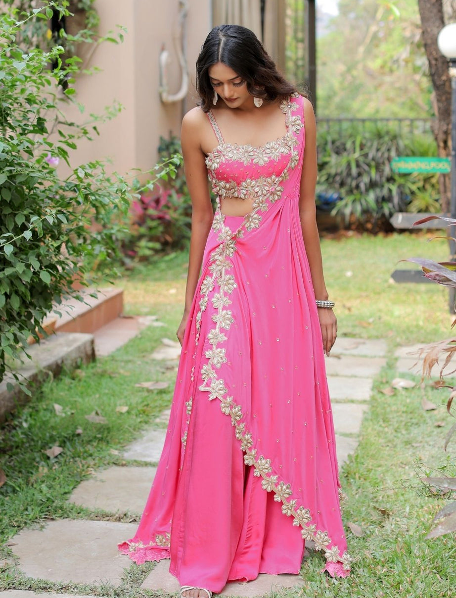 Pink Mirror and Cowrie Embroidered Cape Set