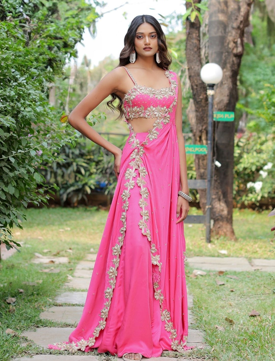 Pink Mirror and Cowrie Embroidered Cape Set